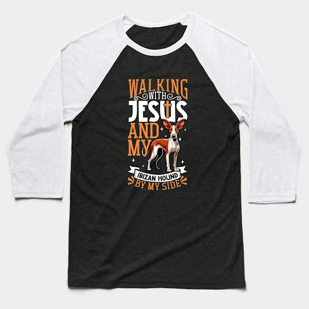 Jesus and dog - Ibizan Hound Baseball T-Shirt by Modern Medieval Design